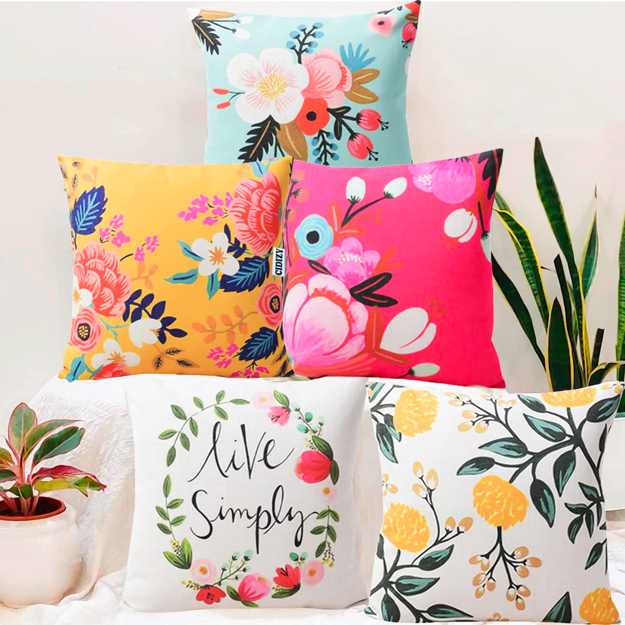 Buy CIDIZY Velvet Decorative Flower Print Cushion 200 TC Cover, 20